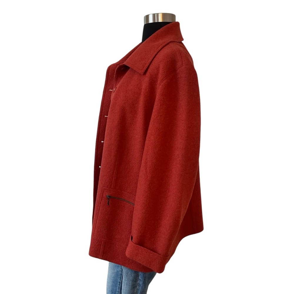 Vintage handmade rust wool felt coat button down M zip pockets - Picture 3 of 12